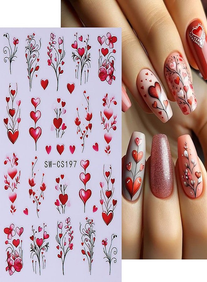 CJDLTS Valentine's Heart Nail Art Stickers Retro Heart Nail Decals 3D Self-Adhesive Rose Flower Love Design Valentine's Stickers Heart-Shaped Tree Branches Decals DIY Nail Decorations for Women Festival - Image 3